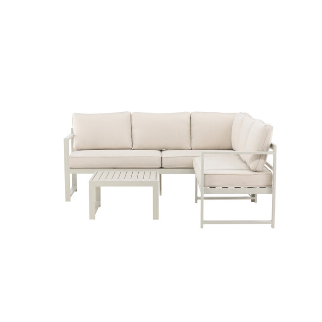 Venture Home Salvador hoekbank met tafel – aluminium loungeset voor buiten met beige kussens, geschikt voor terras, tuin en patio