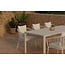 Venture Home Giardini tuinset beige – grote aluminium eettafel 200x90 cm met gevlochten stoelen en bouclé kussens voor terras en tuin