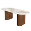 Pole to Pole Marble & Walnut Eettafel — Keramisch Marmeren Tafelblad met Walnootfineer Onderstel voor de Moderne Eetkamer