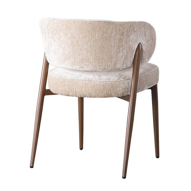 Pole to Pole Beige stoffen eetkamerstoel met armleuning — Fuji japandi stoel met houtlook poten en zachte bekleding