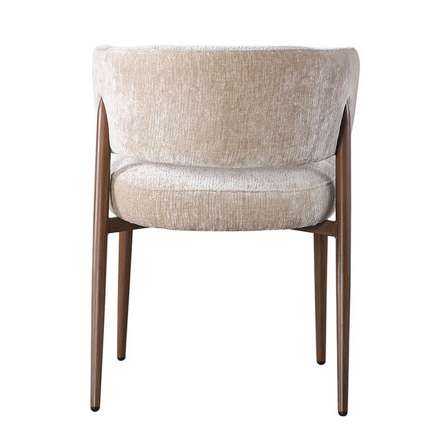 Pole to Pole Beige stoffen eetkamerstoel met armleuning — Fuji japandi stoel met houtlook poten en zachte bekleding