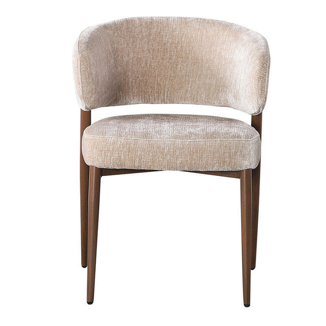 Pole to Pole Beige stoffen eetkamerstoel met armleuning — Fuji japandi stoel met houtlook poten en zachte bekleding