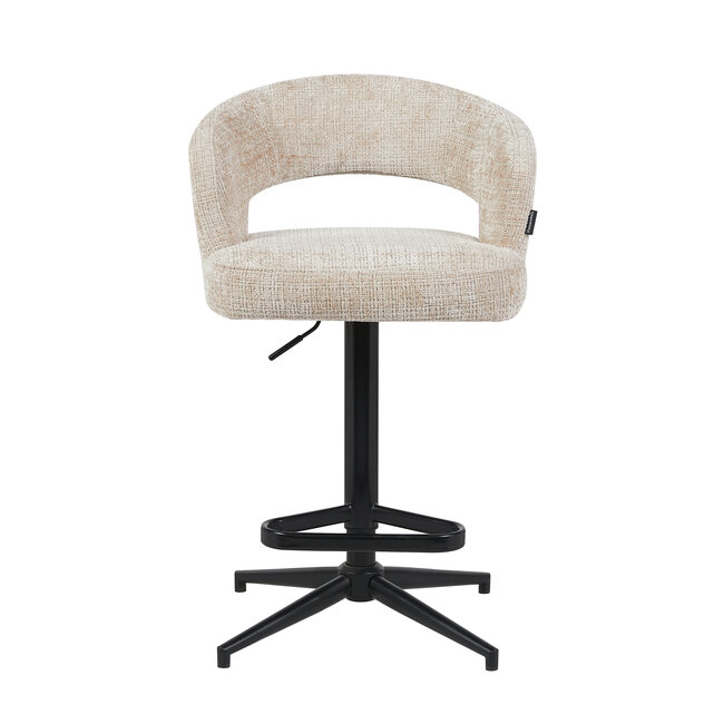 Homerebels Collection Draaibare barkruk met armleuning en rugleuning in beige | In hoogte verstelbaar 64–84 cm | Met voetensteun | Kookeiland & bartafel