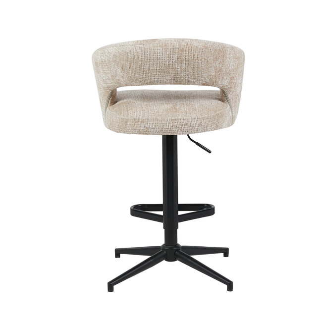 Homerebels Collection Draaibare barkruk met armleuning en rugleuning in beige | In hoogte verstelbaar 64–84 cm | Met voetensteun | Kookeiland & bartafel