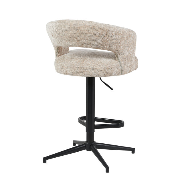 Homerebels Collection Draaibare barkruk met armleuning en rugleuning in beige | In hoogte verstelbaar 64–84 cm | Met voetensteun | Kookeiland & bartafel