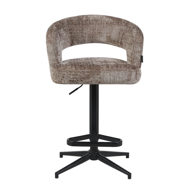Homerebels Collection Draaibare barkruk met armleuning en rugleuning in taupe | In hoogte verstelbaar 64–84 cm | Met voetensteun | Kookeiland & bartafel