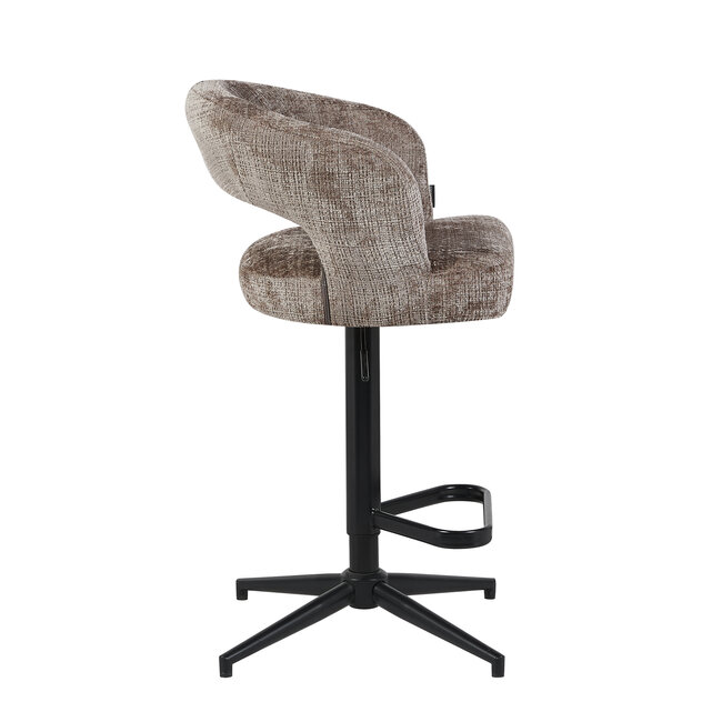 Homerebels Collection Draaibare barkruk met armleuning en rugleuning in taupe | In hoogte verstelbaar 64–84 cm | Met voetensteun | Kookeiland & bartafel