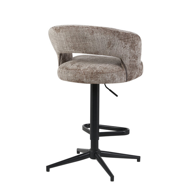 Homerebels Collection Draaibare barkruk met armleuning en rugleuning in taupe | In hoogte verstelbaar 64–84 cm | Met voetensteun | Kookeiland & bartafel