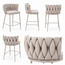 Homerebels Collection Wave Barkruk Ultra Beige – Beige Barstoel met Gevlochten Rugleuning en Beige Frame | Zithoogte 65 cm