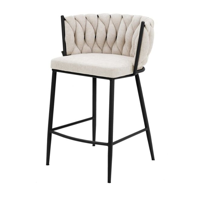 Homerebels Collection Wave barkruk met gevlochten rugleuning - gevlochten barstoel met zwarte poten - zithoogte 65 cm