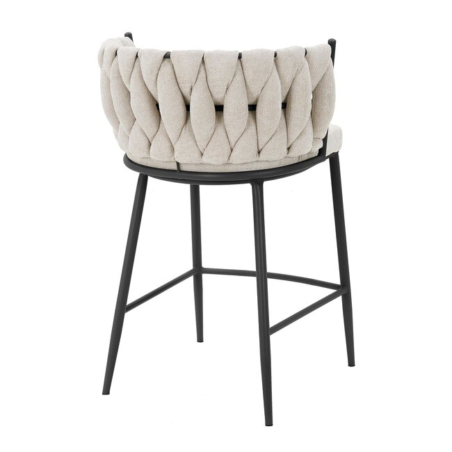 Homerebels Collection Wave barkruk met gevlochten rugleuning - gevlochten barstoel met zwarte poten - zithoogte 65 cm