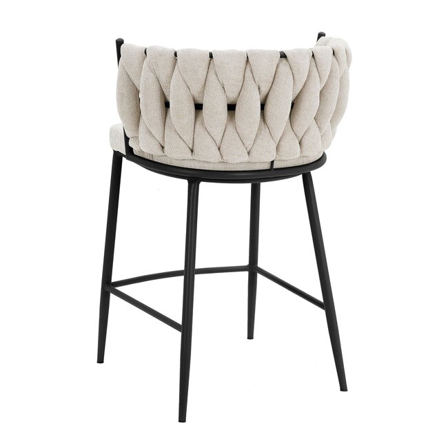 Homerebels Collection Wave barkruk met gevlochten rugleuning - gevlochten barstoel met zwarte poten - zithoogte 65 cm