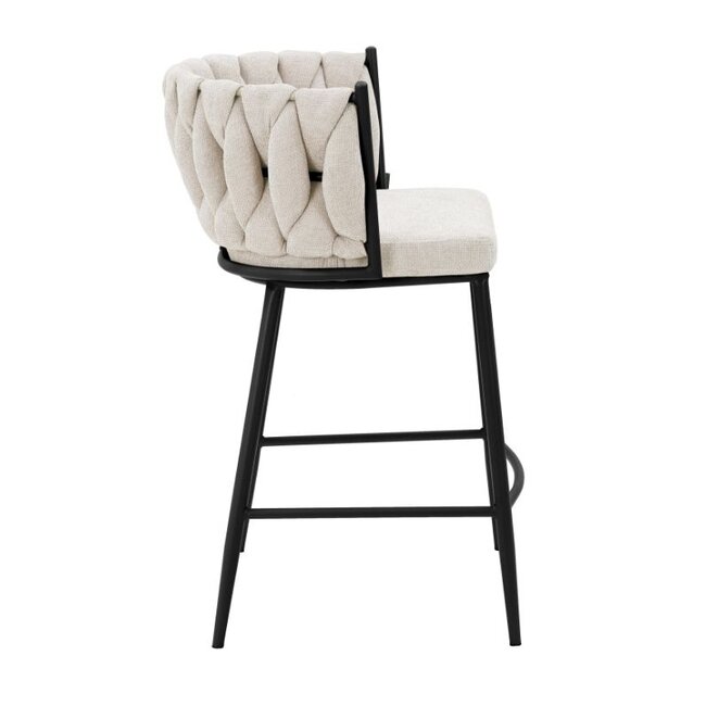 Homerebels Collection Wave barkruk met gevlochten rugleuning - gevlochten barstoel met zwarte poten - zithoogte 65 cm