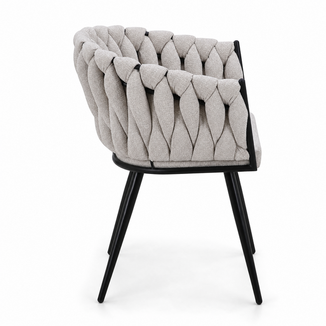 Homerebels Collection Eetkamerstoel Beige ‘Wave Chair’ – Gevlochten rugleuning – Stof – 60x54x78,5 cm