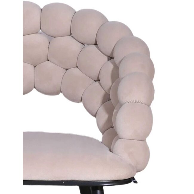 Homerebels Collection Bubble Chair beige velvet eetkamerstoel met armleuningen en zwarte poten | Bolvormige bubble rugleuning | Luxe design stoel voor moderne, hotel-chique eetkamer