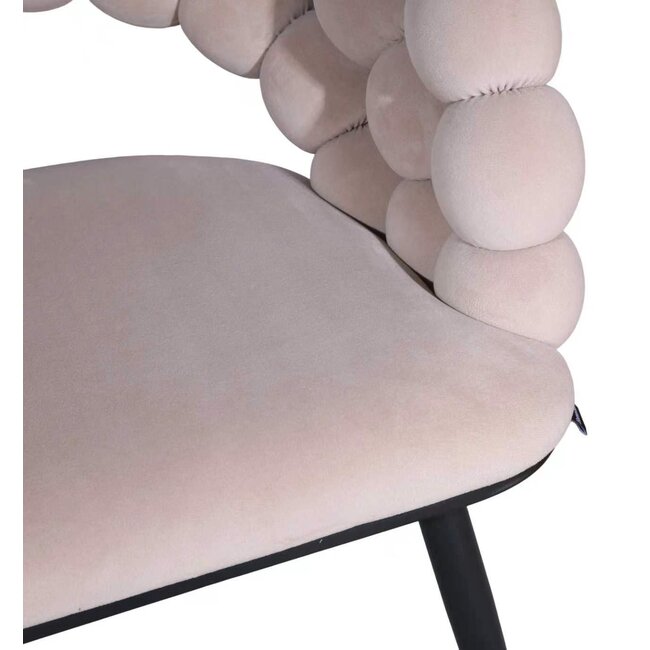 Homerebels Collection Bubble Chair beige velvet eetkamerstoel met armleuningen en zwarte poten | Bolvormige bubble rugleuning | Luxe design stoel voor moderne, hotel-chique eetkamer