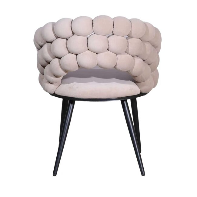 Homerebels Collection Bubble Chair beige velvet eetkamerstoel met armleuningen en zwarte poten | Bolvormige bubble rugleuning | Luxe design stoel voor moderne, hotel-chique eetkamer