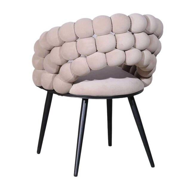 Homerebels Collection Bubble Chair beige velvet eetkamerstoel met armleuningen en zwarte poten | Bolvormige bubble rugleuning | Luxe design stoel voor moderne, hotel-chique eetkamer
