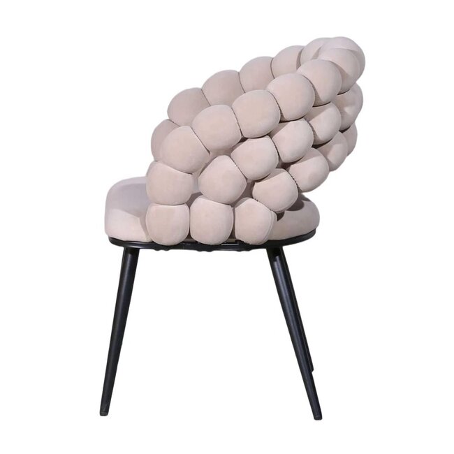 Homerebels Collection Bubble Chair beige velvet eetkamerstoel met armleuningen en zwarte poten | Bolvormige bubble rugleuning | Luxe design stoel voor moderne, hotel-chique eetkamer