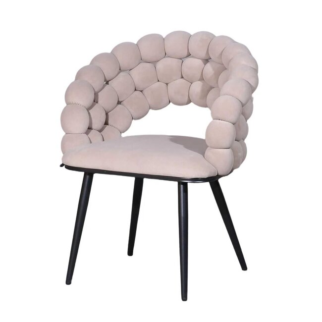 Homerebels Collection Bubble Chair beige velvet eetkamerstoel met armleuningen en zwarte poten | Bolvormige bubble rugleuning | Luxe design stoel voor moderne, hotel-chique eetkamer