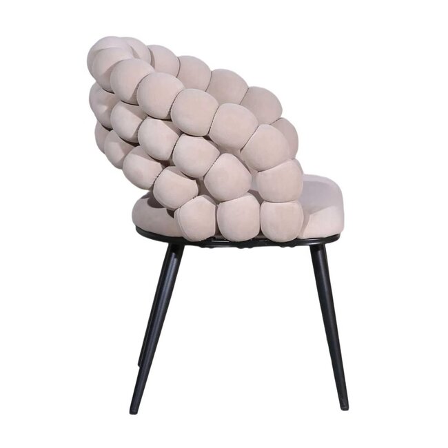 Homerebels Collection Bubble Chair beige velvet eetkamerstoel met armleuningen en zwarte poten | Bolvormige bubble rugleuning | Luxe design stoel voor moderne, hotel-chique eetkamer