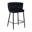 Homerebels Collection Wave barkruk met gevlochten rugleuning - zwarte velvet barstoel met zwarte poten - zithoogte 65 cm