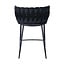 Homerebels Collection Wave barkruk met gevlochten rugleuning - zwarte velvet barstoel met zwarte poten - zithoogte 65 cm