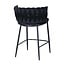 Homerebels Collection Wave barkruk met gevlochten rugleuning - zwarte velvet barstoel met zwarte poten - zithoogte 65 cm