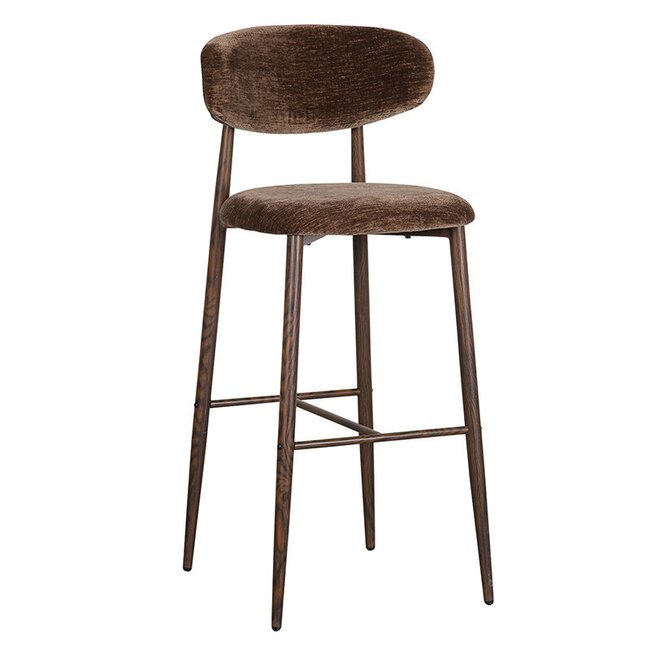 Pole to Pole Bruine Japandi barkruk met rugleuning | stof | metalen poten met walnoot houtlook