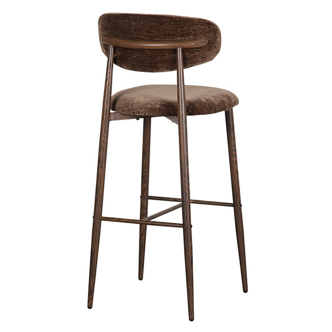 Pole to Pole Bruine Japandi barkruk met rugleuning | stof | metalen poten met walnoot houtlook