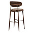 Pole to Pole Bruine Japandi barkruk met rugleuning | stof | metalen poten met walnoot houtlook