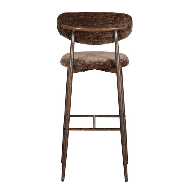 Pole to Pole Bruine Japandi barkruk met rugleuning | stof | metalen poten met walnoot houtlook