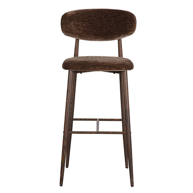 Pole to Pole Bruine Japandi barkruk met rugleuning | stof | metalen poten met walnoot houtlook