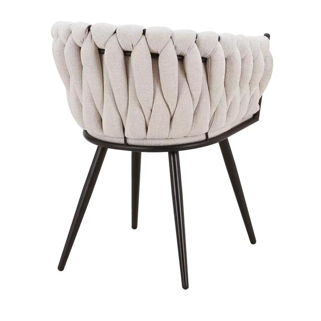 Homerebels Collection Gevlochten eetkamerstoel Beige Weave – beige eetkamerstoel van geweven stof met armleuning