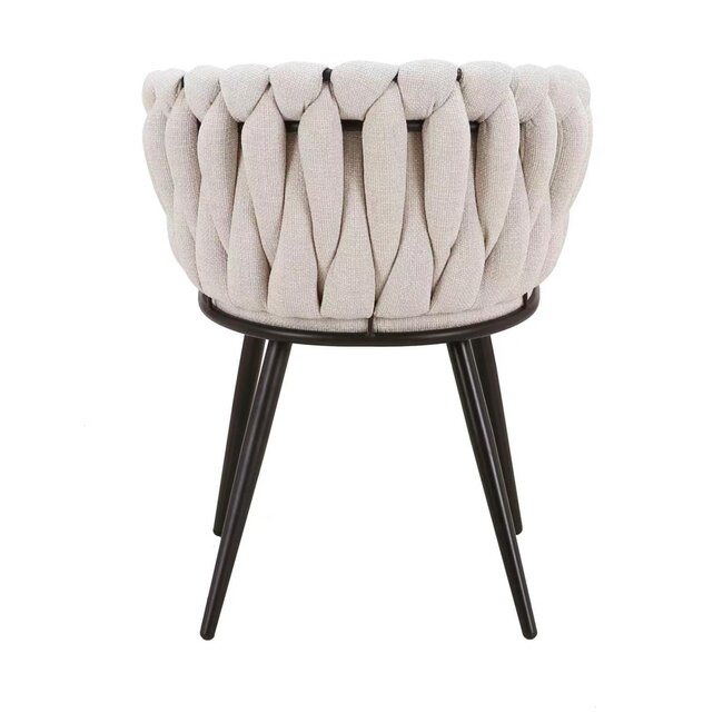 Homerebels Collection Gevlochten eetkamerstoel Beige Weave – beige eetkamerstoel van geweven stof met armleuning