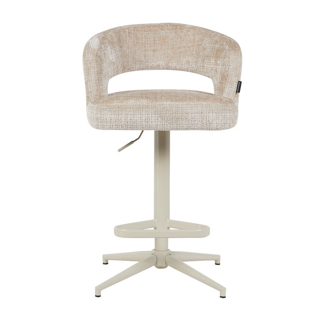 Homerebels Collection Draaibare barkruk met armleuning en rugleuning in beige | In hoogte verstelbaar 64–84 cm | Met voetensteun | Kookeiland & bartafel