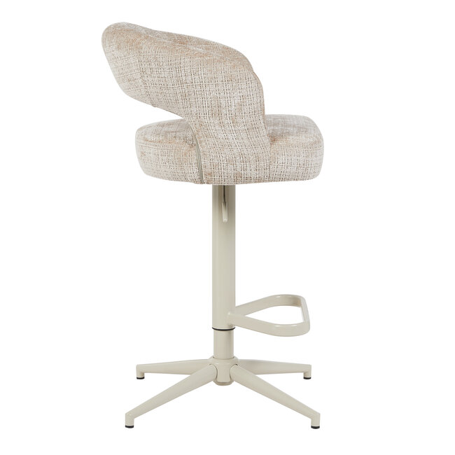 Homerebels Collection Draaibare barkruk met armleuning en rugleuning in beige | In hoogte verstelbaar 64–84 cm | Met voetensteun | Kookeiland & bartafel