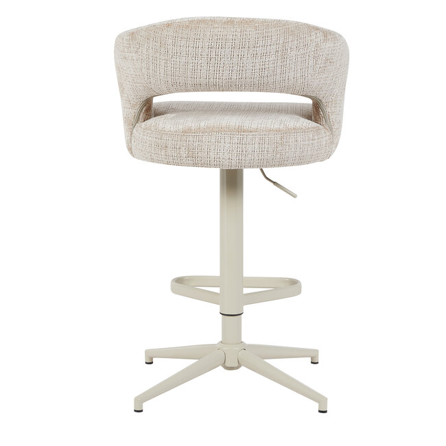 Homerebels Collection Draaibare barkruk met armleuning en rugleuning in beige | In hoogte verstelbaar 64–84 cm | Met voetensteun | Kookeiland & bartafel