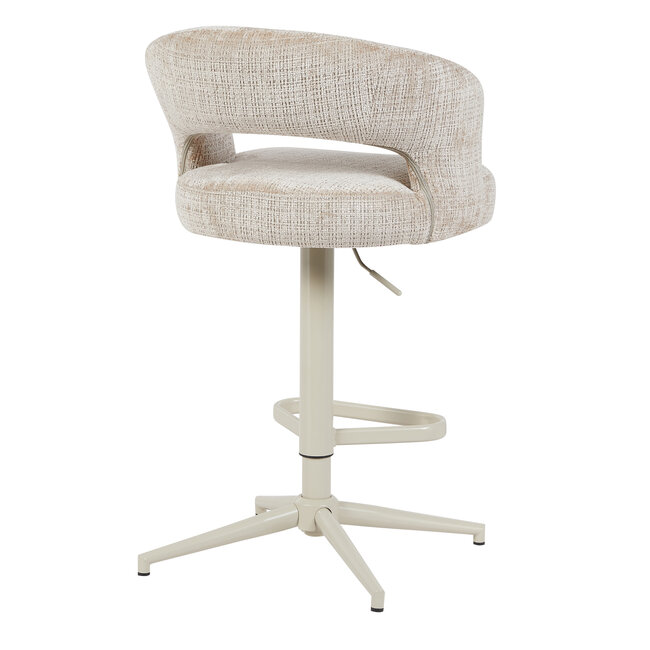 Homerebels Collection Draaibare barkruk met armleuning en rugleuning in beige | In hoogte verstelbaar 64–84 cm | Met voetensteun | Kookeiland & bartafel