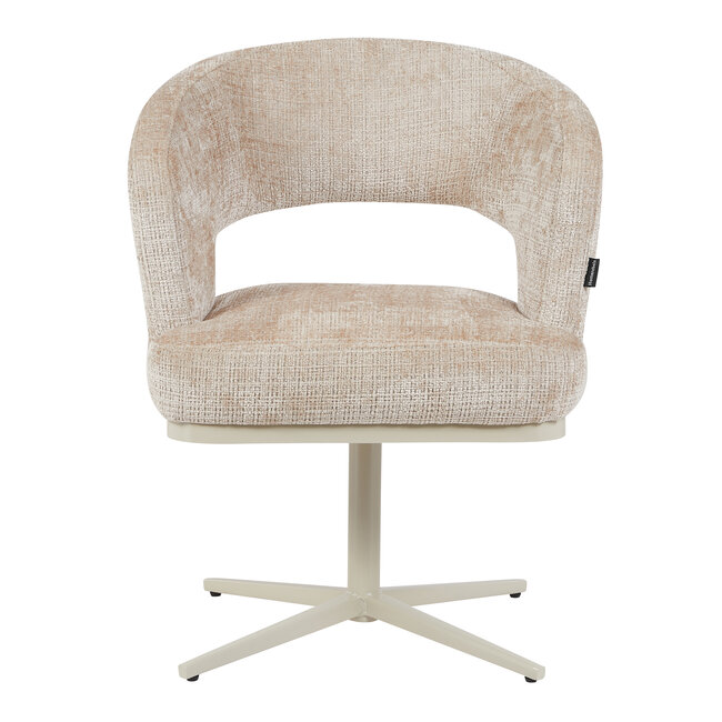 Homerebels Collection Honey eetkamerstoel beige — 180 graden draaibare luxe eetkamerstoel met geweven stofbekleding en beige metalen onderstel