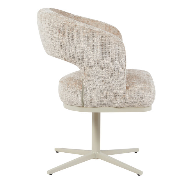 Homerebels Collection Honey eetkamerstoel beige — 180 graden draaibare luxe eetkamerstoel met geweven stofbekleding en beige metalen onderstel