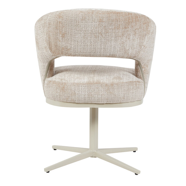 Homerebels Collection Honey eetkamerstoel beige — 180 graden draaibare luxe eetkamerstoel met geweven stofbekleding en beige metalen onderstel