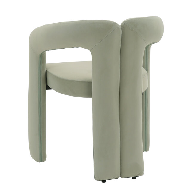 Homerebels Collection Groene eetkamerstoel Niru met armleuning – Sage Green velvet eetkamerstoel in Japandi stijl