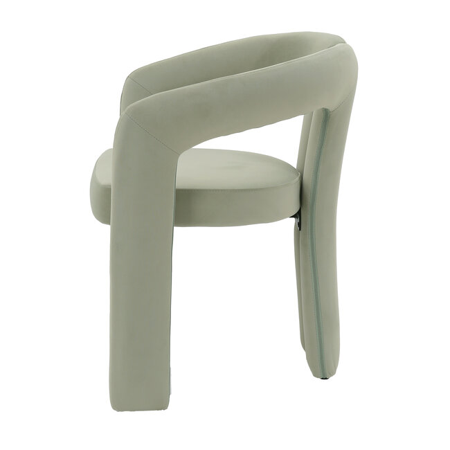 Homerebels Collection Groene eetkamerstoel Niru met armleuning – Sage Green velvet eetkamerstoel in Japandi stijl