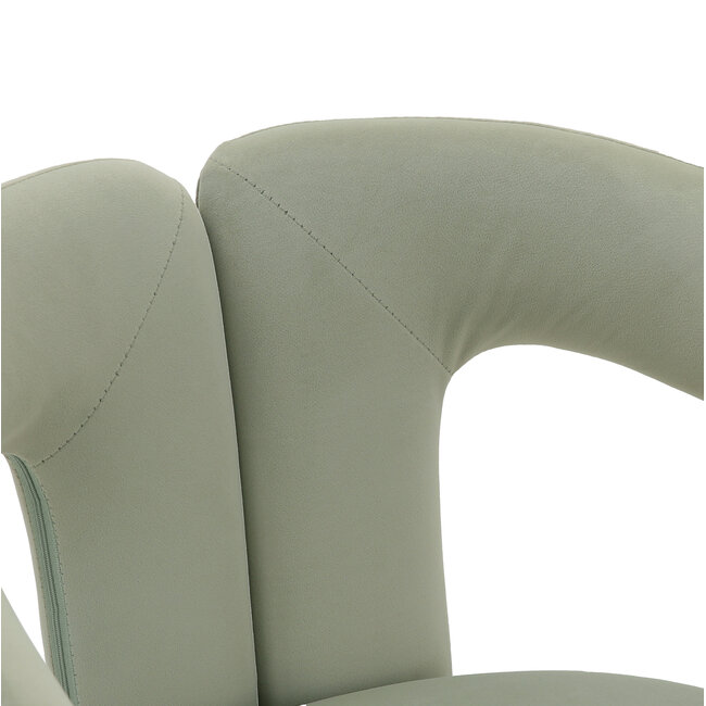 Homerebels Collection Groene eetkamerstoel Niru met armleuning – Sage Green velvet eetkamerstoel in Japandi stijl