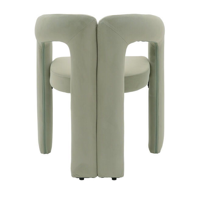 Homerebels Collection Groene eetkamerstoel Niru met armleuning – Sage Green velvet eetkamerstoel in Japandi stijl