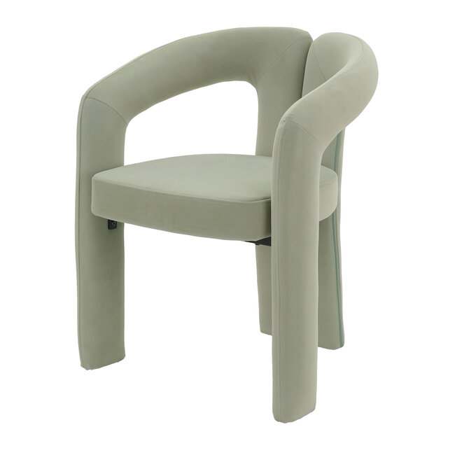 Homerebels Collection Groene eetkamerstoel Niru met armleuning – Sage Green velvet eetkamerstoel in Japandi stijl