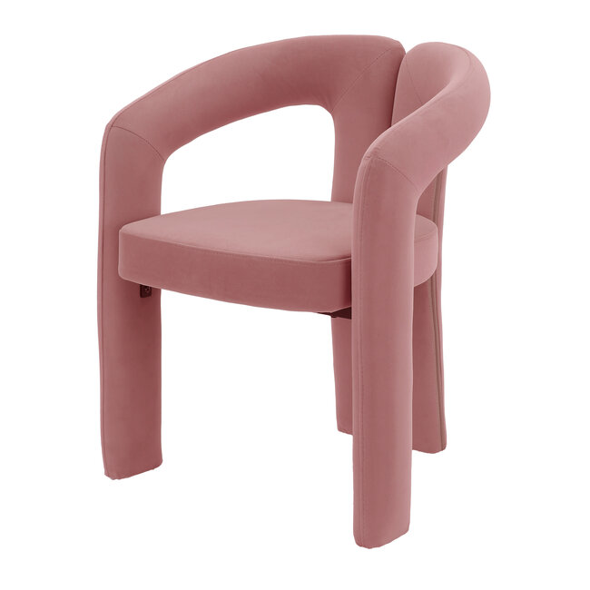 Homerebels Collection Oudroze eetkamerstoel Niru met armleuning – Comfortabele velvet eetkamerstoel in Japandi stijl – Roze eetkamerstoel Warm Blush