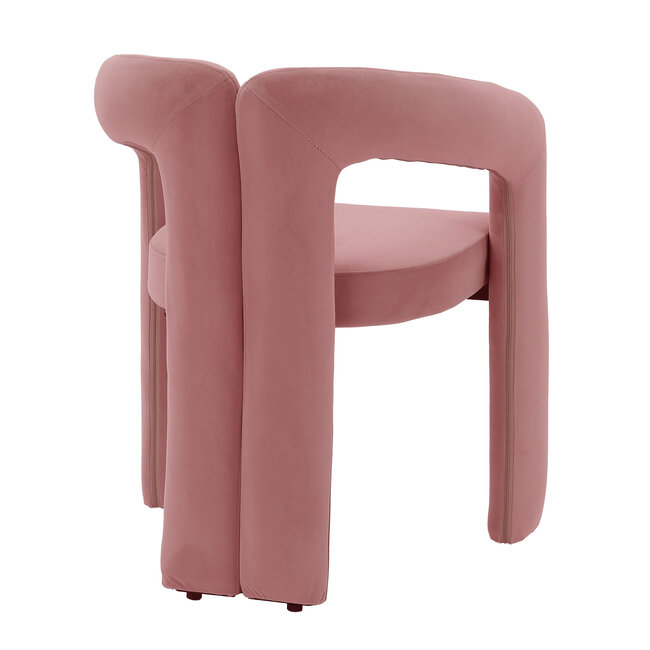 Homerebels Collection Oudroze eetkamerstoel Niru met armleuning – Comfortabele velvet eetkamerstoel in Japandi stijl – Roze eetkamerstoel Warm Blush