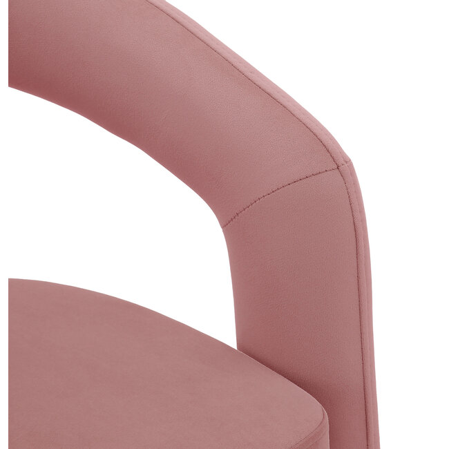 Homerebels Collection Oudroze eetkamerstoel Niru met armleuning – Comfortabele velvet eetkamerstoel in Japandi stijl – Roze eetkamerstoel Warm Blush